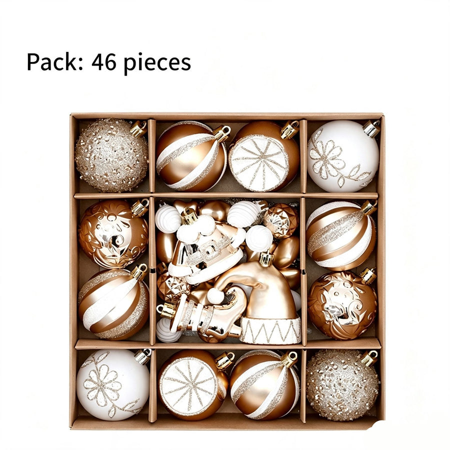 Christmas Tree Decor Baubles, 46PCS Hand Painted Ball Gift Set, Christmas & Halloween Scene Arrangement, Champagne White