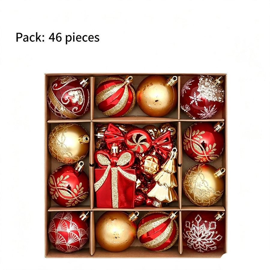 46PCS Hand Painted Christmas Ornament Balls, Gift Box Packaging, Christmas & Halloween Indoor Decoration, Red Gold