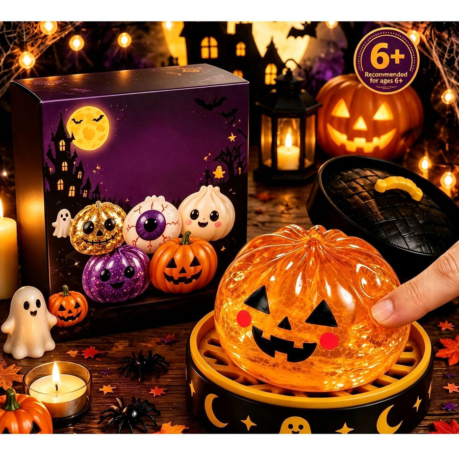 Halloween Ghost Squishy Toy, Stress Relief Squeeze Fidget Toy, Christmas & Holiday Party Gift, Pumpkin Jack Design