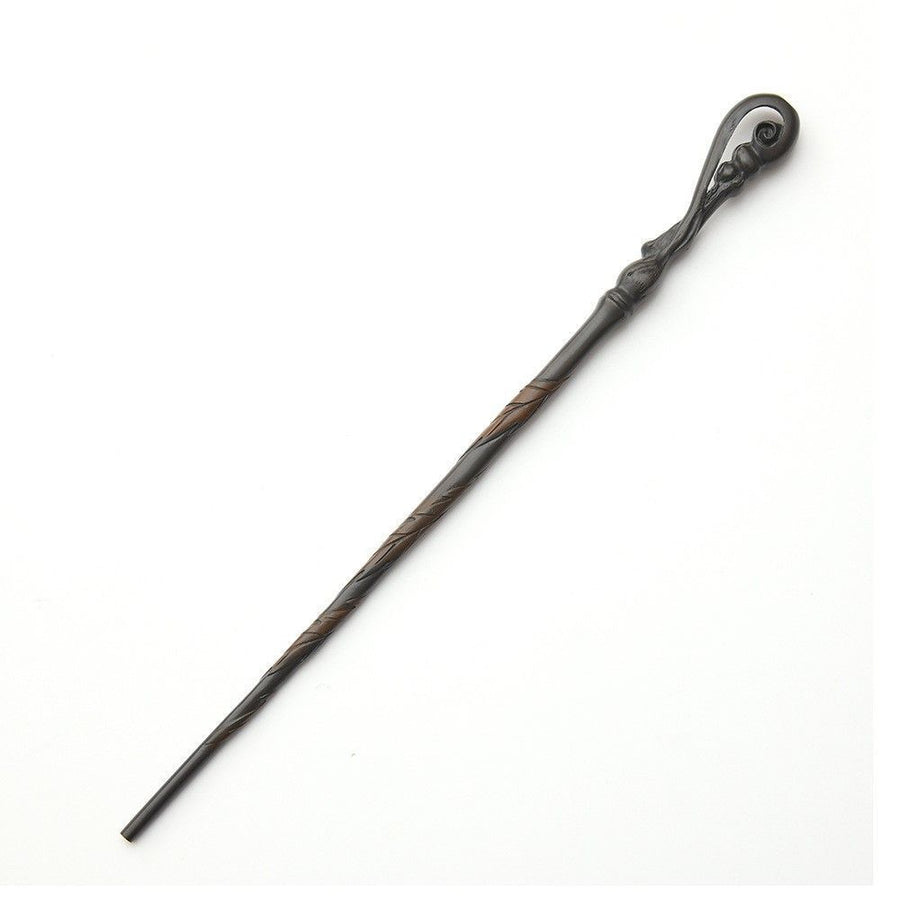 Graceful Slender Resin Magic Wand With Solid Metal Core, Holiday Themed Roleplay Prop, Style 16, Black Gold Stamping Ribbon Gift Box