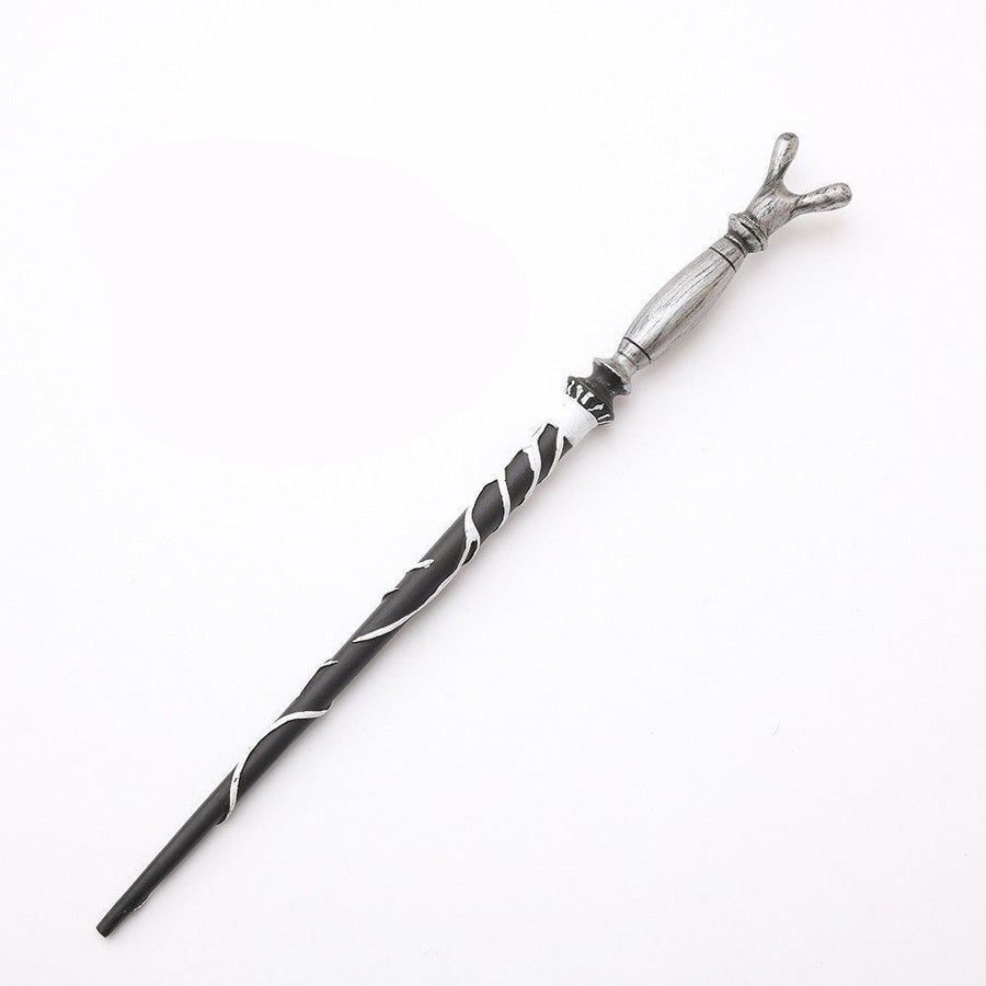 Round Handle Resin Magic Wand With Built-in Metal Core, Classic Character Cosplay Accessory, Style 19, Black Gold Stamping Ribbon Gift Box