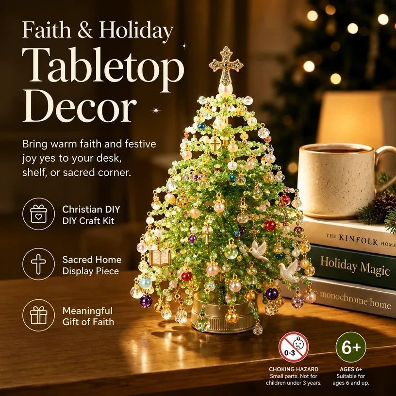 DIY Beaded Christmas Tree Kit, Faith & Holiday Style with LED Light Strings, Indoor Seasonal Decor, Meaningful Handmade Gift, Carry Beautiful Wishes