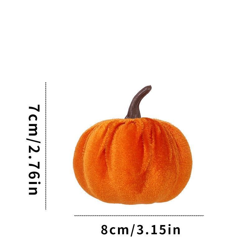 Soft Flocked Artificial Pumpkin, Ins Halloween & Christmas Tabletop Ornament, Shop Window Scene Arrangement Prop, Orange 8cm