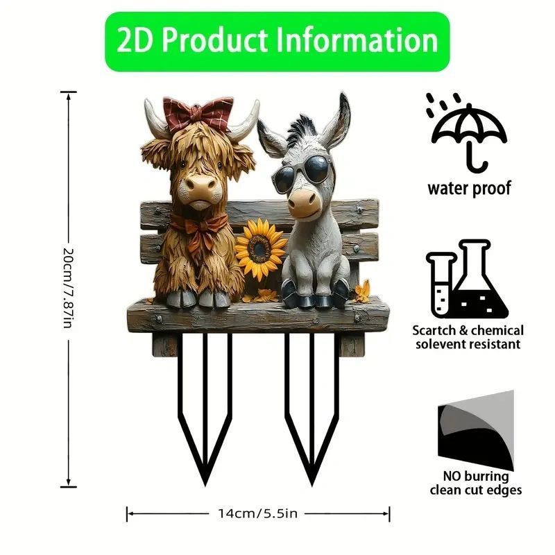 2D Acrylic Goat & Donkey Farm Animal Plant Stake, Yard Insert Sign, Waterproof Garden Prop for Christmas Halloween Outdoor Decorations