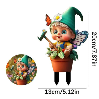 Lovely 2D Flat Acrylic Winged Elf Plant Stake, Potted Fairy Figurine, Waterproof Lawn Ornament For Christmas Halloween Atmosphere Decor