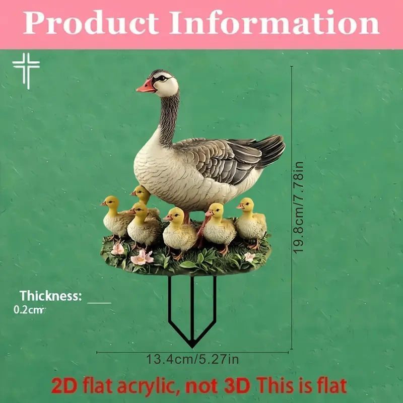 2D Acrylic Goose & Gosling Family Garden Stake, Animal Pot Ornament, Waterproof Yard Decor for Christmas Halloween Outdoor Landscaping