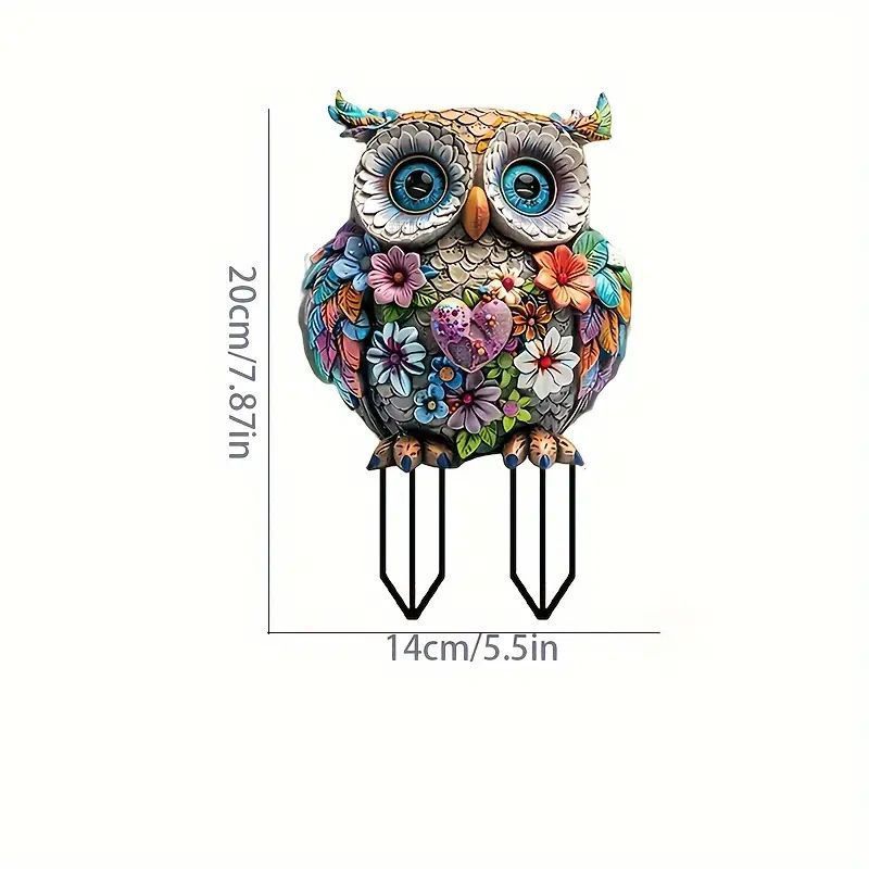 Colourful 2D Acrylic Floral Pattern Owl Garden Stake, Decorative Pot Figurine, Waterproof Outdoor Prop for Christmas Halloween Yard Decoration