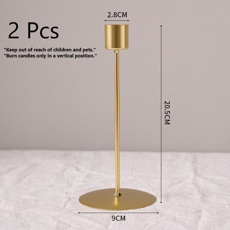 12cm Round Plate Iron Candle Stand, Gold Candlestick 2 Pack, Dining Table Accessory, Christmas Halloween Scene Decoration