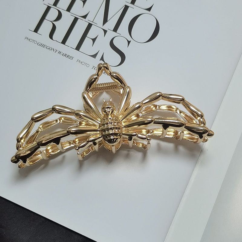 Halloween & Christmas Golden Spider Alloy Hair Claw, Trendy Metal Shark Clip For Festival Costume Styling