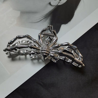 Halloween & Christmas White K Tone Spider Metal Hair Claw, Sophisticated Updo Accessory For Holiday Parties