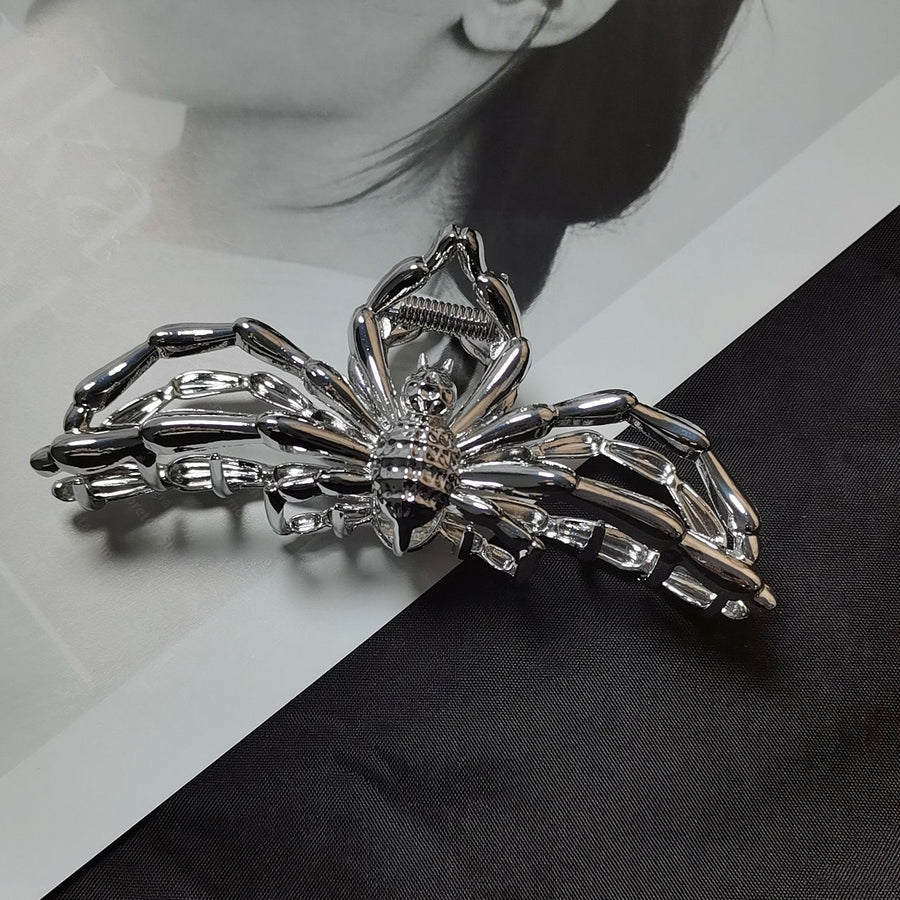 Halloween & Christmas White K Tone Spider Metal Hair Claw, Sophisticated Updo Accessory For Holiday Parties