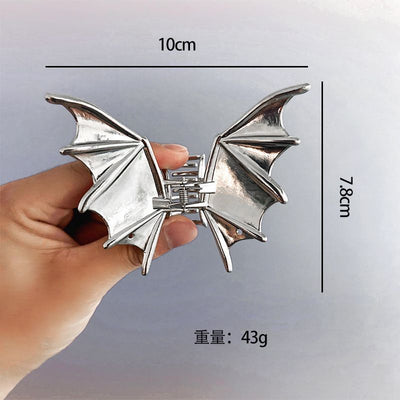 Halloween & Christmas Silver White Bat Alloy Hair Claw, Decorative Shark Clip Suitable For Christmas & Halloween