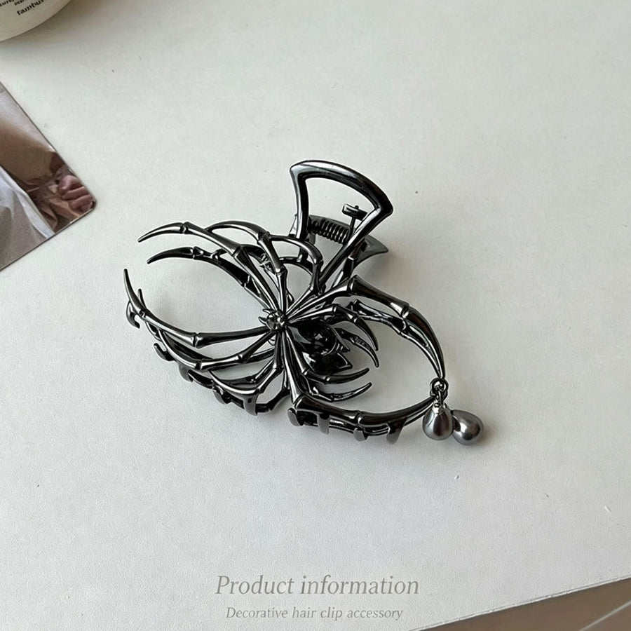 Halloween & Christmas Gun Black Spider With Pearl Hair Claw, Luxury Alloy Hair Clip For Festive Occasions