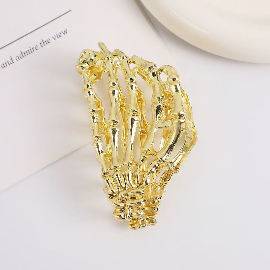 Halloween & Christmas Golden Skull Claw Metal Hair Claw, Retro Gothic Shark Clip For Festival Outfits