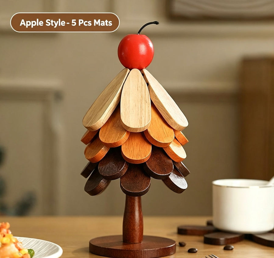 5-Tier Apple Style Christmas Tree Heat Insulation Trivet, Ornament Table Coaster for Christmas & Halloween Layout