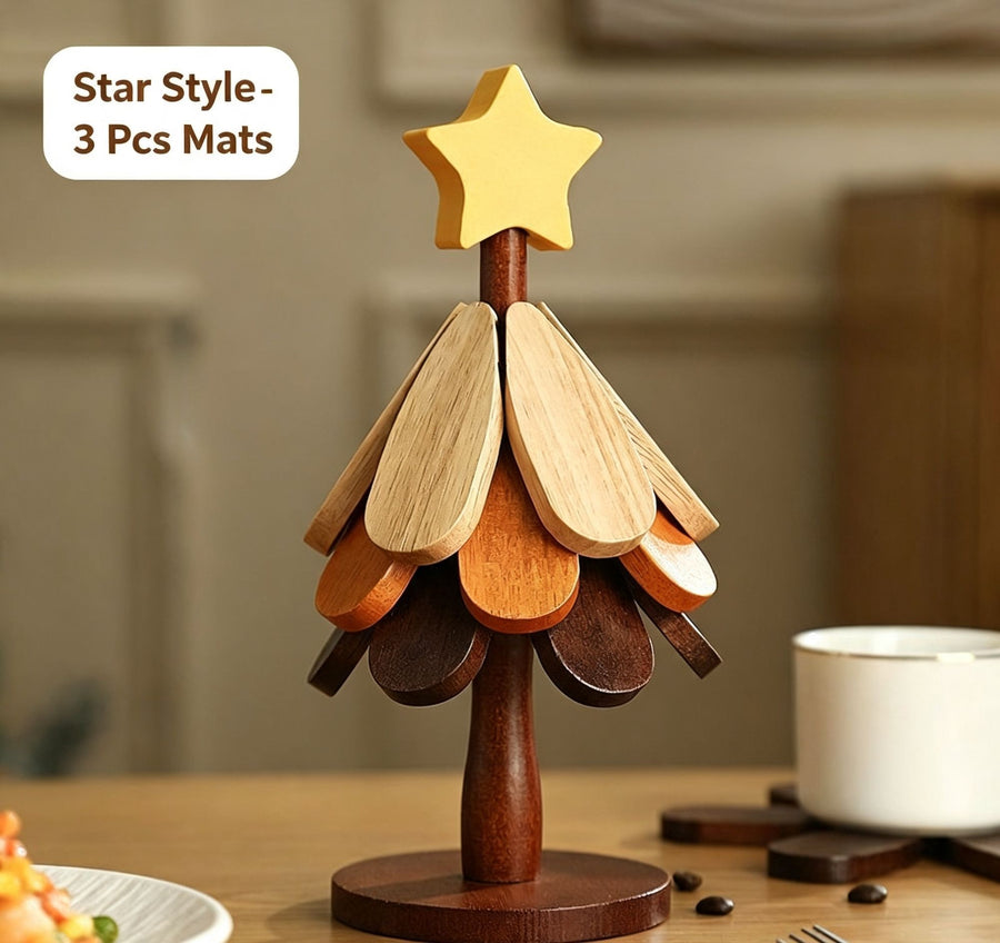 3-Tier Star Style Christmas Tree Heat Resistant Pot Mat, Creative Wooden Table Decor for Christmas & Halloween