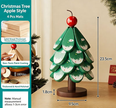 Green Christmas Tree 4-Tier Apple Pattern Heat Insulation Pad, Anti-scald Pot Coaster for Christmas & Halloween Events
