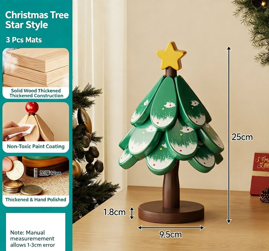 Green Christmas Tree 3-Tier Star Pattern Heat Resistant Trivet, Creative Multi-Layer Table Pad for Christmas & Halloween