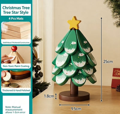 Green Christmas Tree 4-Tier Star Pattern Heat Resistant Trivet, Household Pot Pad, Holiday Gift for Christmas & Halloween