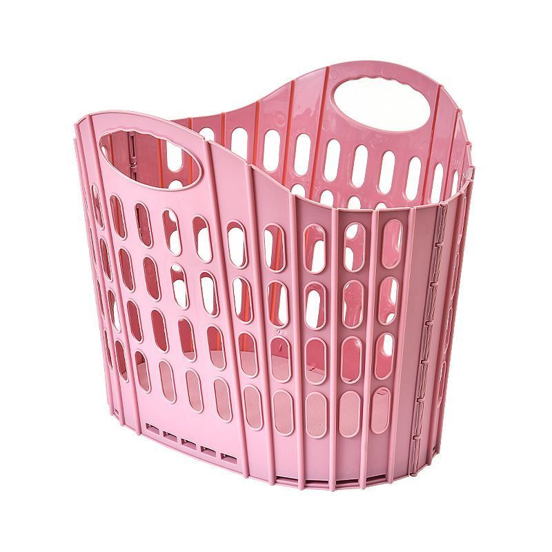 Large Hollow-out Clothes Storage Basket, Wall Mountable Laundry Bin, Pink Foldable Hamper for Bedroom & Washroom