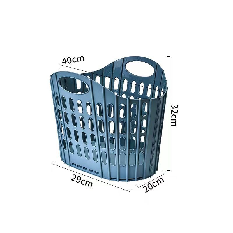 Small Hollow-out Foldable Laundry Hamper, Blue Portable Storage Basket, Lightweight Organiser for Apartment Living