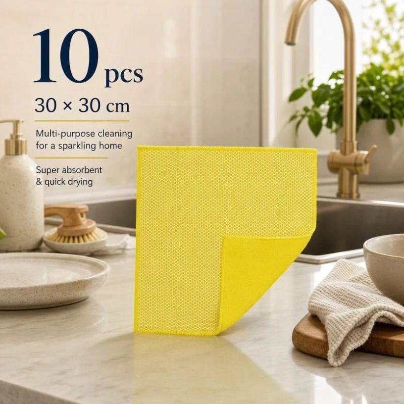 10 Pack Kitchen Cleaning Cloth,Yellow,30×30cm