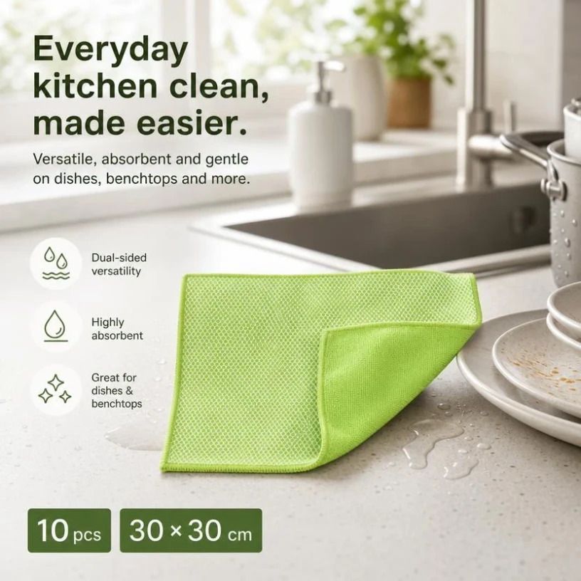 10 Pack Kitchen Cleaning Cloth,Green,30×30cm