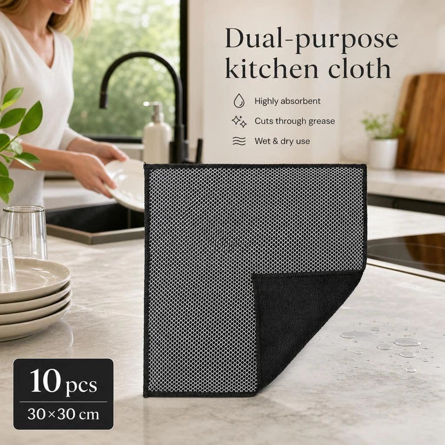 10 Pack Kitchen Cleaning Cloth,Black,30×30cm