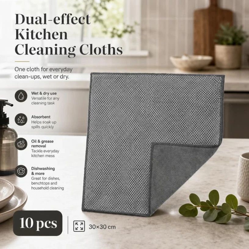 10 Pack Kitchen Cleaning Cloth,Grey,30×30cm