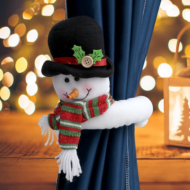 2Pcs Christmas Straight Bar Snowman Curtain Tiebacks