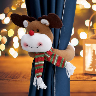 2Pcs Christmas Straight Bar Reindeer Curtain Tiebacks