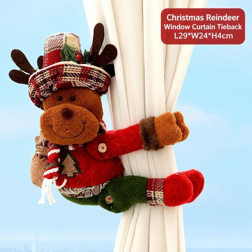 2Pcs Christmas Tall Hat Reindeer Curtain Tiebacks
