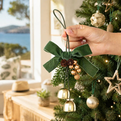 2 Pack D3 Christmas Pinecone Double Bells Green