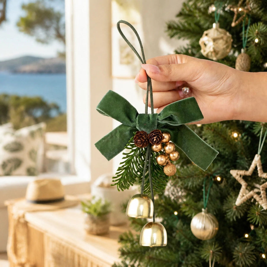 2 Pack D3 Christmas Pinecone Double Bells Green