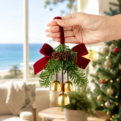 2 Pack D5 Christmas Pinecone Triple Bells Red