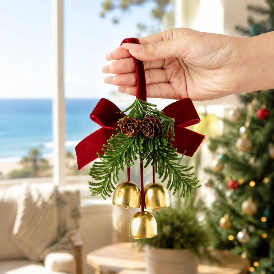 2 Pack D5 Christmas Pinecone Triple Bells Red