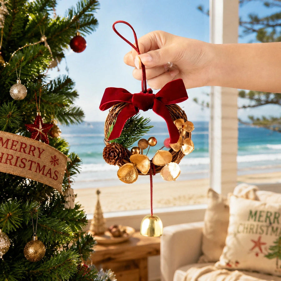 2 Pack D8 Christmas Wreath Ornament Red