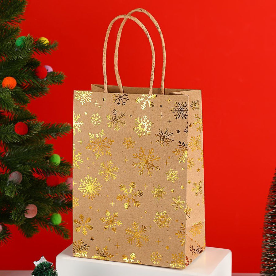 20Pcs Christmas Kraft Gift Bags, Gold Hot Stamping Snowflake, 15×8×21cm
