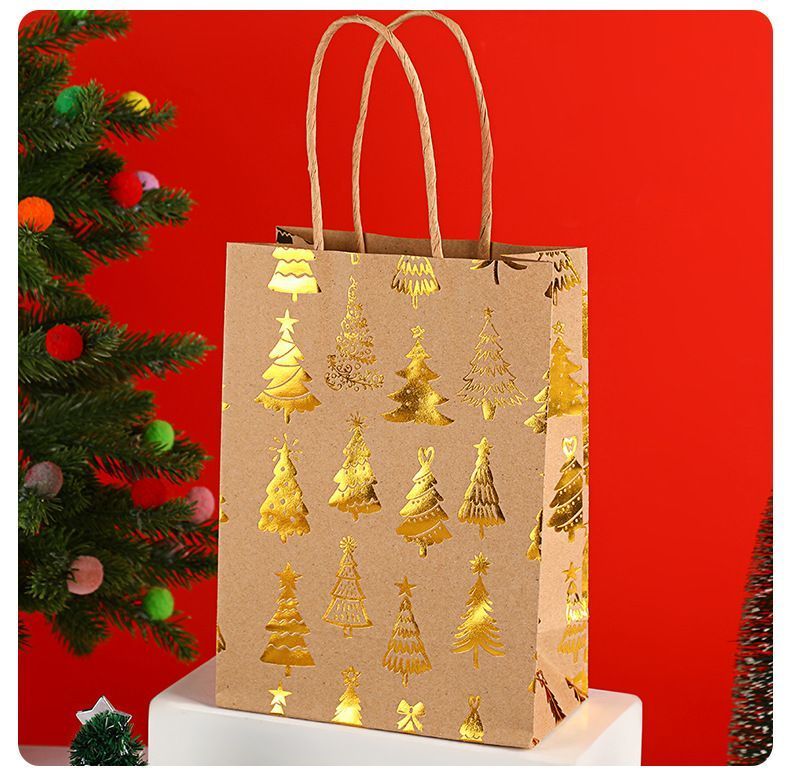 20Pcs Christmas Kraft Gift Bags, Gold Hot Stamping Christmas Tree, 15×8×21cm