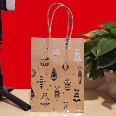 20Pcs Christmas Kraft Gift Bags, Silver Hot Stamping Bell, 15×8×21cm