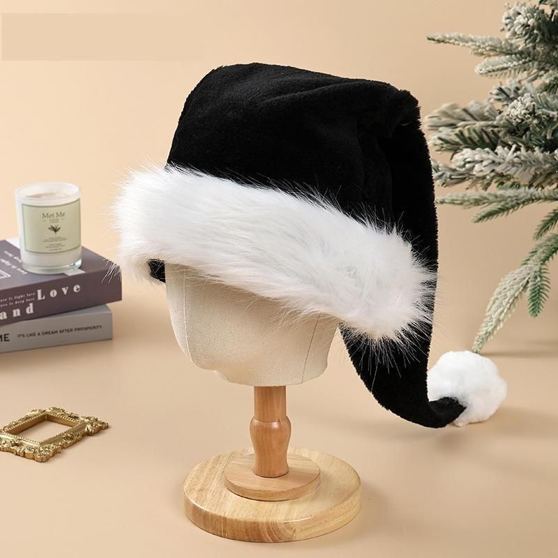 3pcs High Pile Santa Hat, Black (Long)