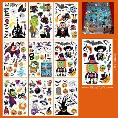 2Sets W10 Halloween Static Window Stickers (9 Sheets Per Set)