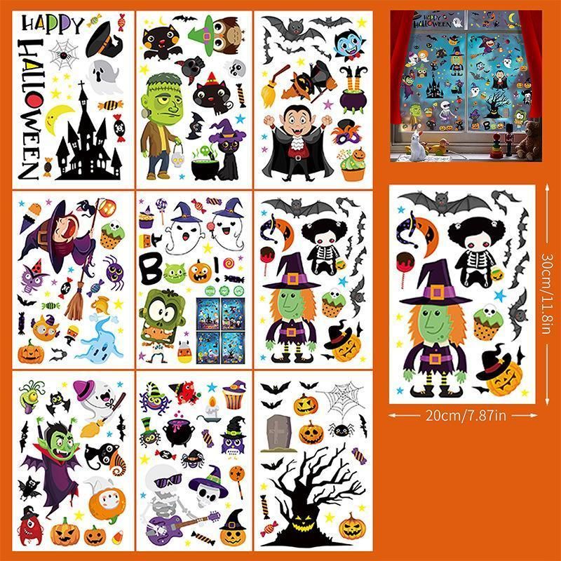2Sets W10 Halloween Static Window Stickers (9 Sheets Per Set)