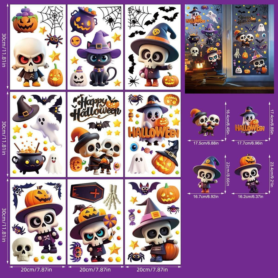 2Sets W022Q Halloween Static Window Stickers (9 Sheets Per Set)