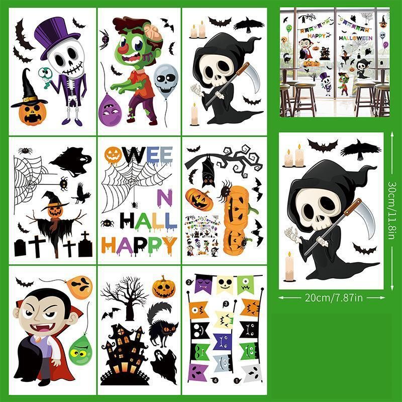 2Sets W07 Halloween Static Window Stickers (9 Sheets Per Set)