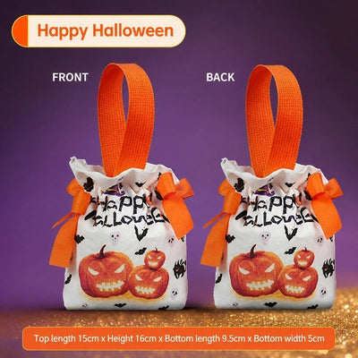 8Pcs Orange Halloween Pumpkin Drawstring Bags
