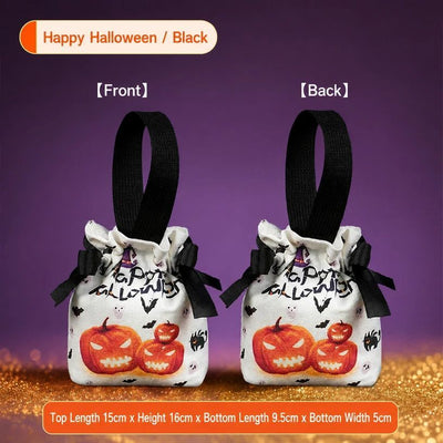 8Pcs Black Halloween Pumpkin Drawstring Bags