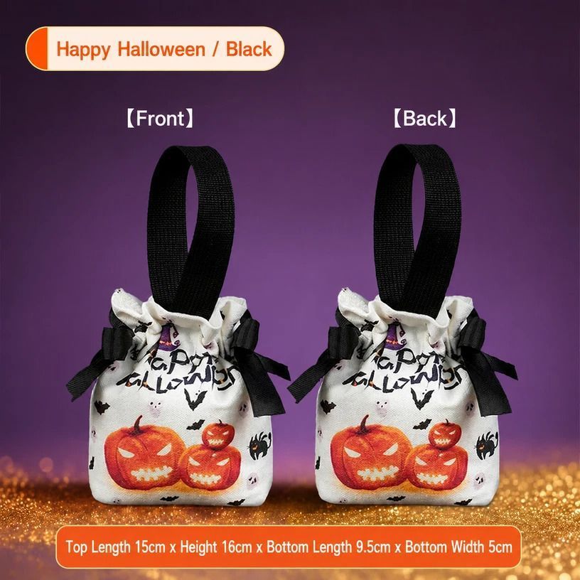 8Pcs Black Halloween Pumpkin Drawstring Bags