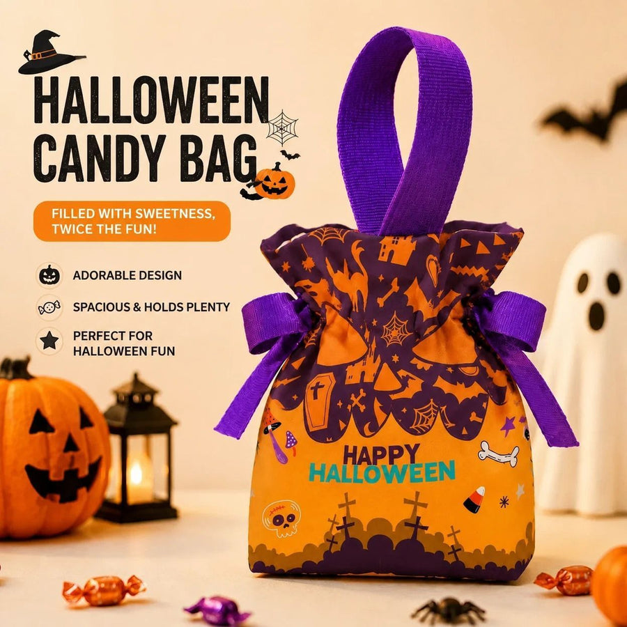 8Pcs Orange Background Skull Halloween Drawstring Bags