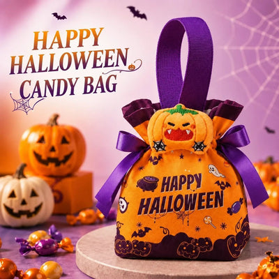 8Pcs Orange Background Ghost Candy Halloween Drawstring Bags With Pumpkin Doll